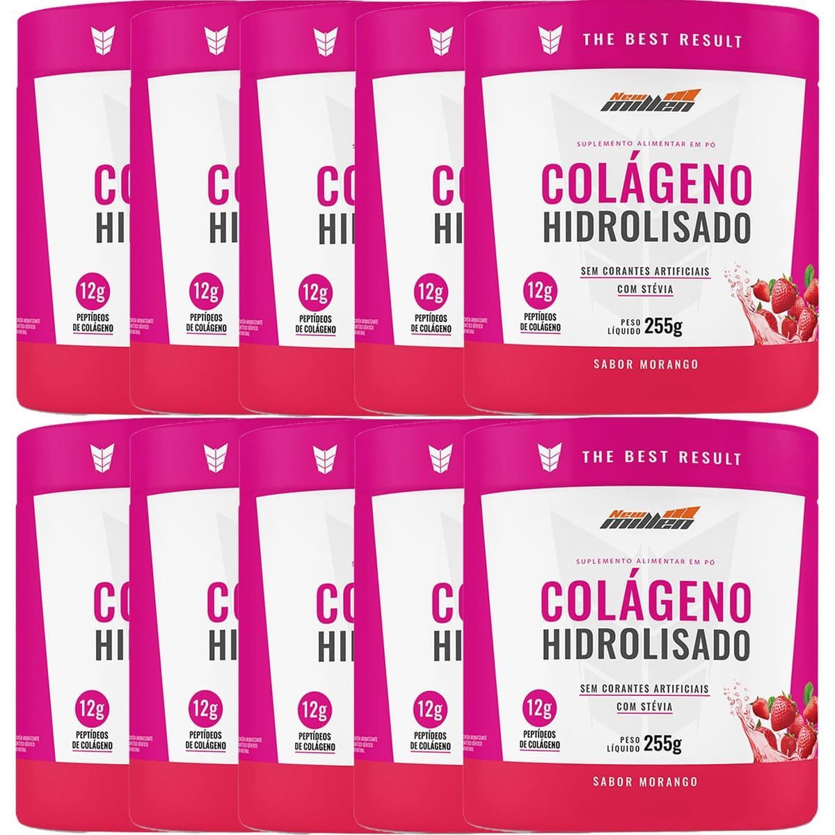 Kit 10X Col�geno Hidrolisado - 255g Morango - New Millen