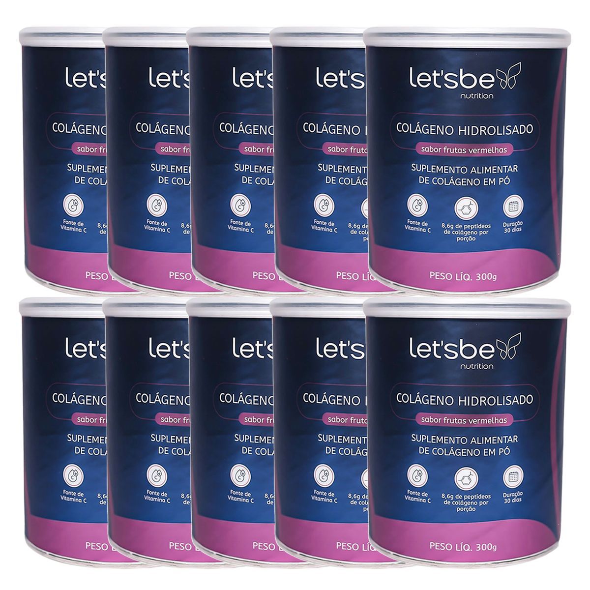 Kit 10X Col�geno Hidrolisado - 300g Frutas Vermelhas - Let�s Be Nutrition