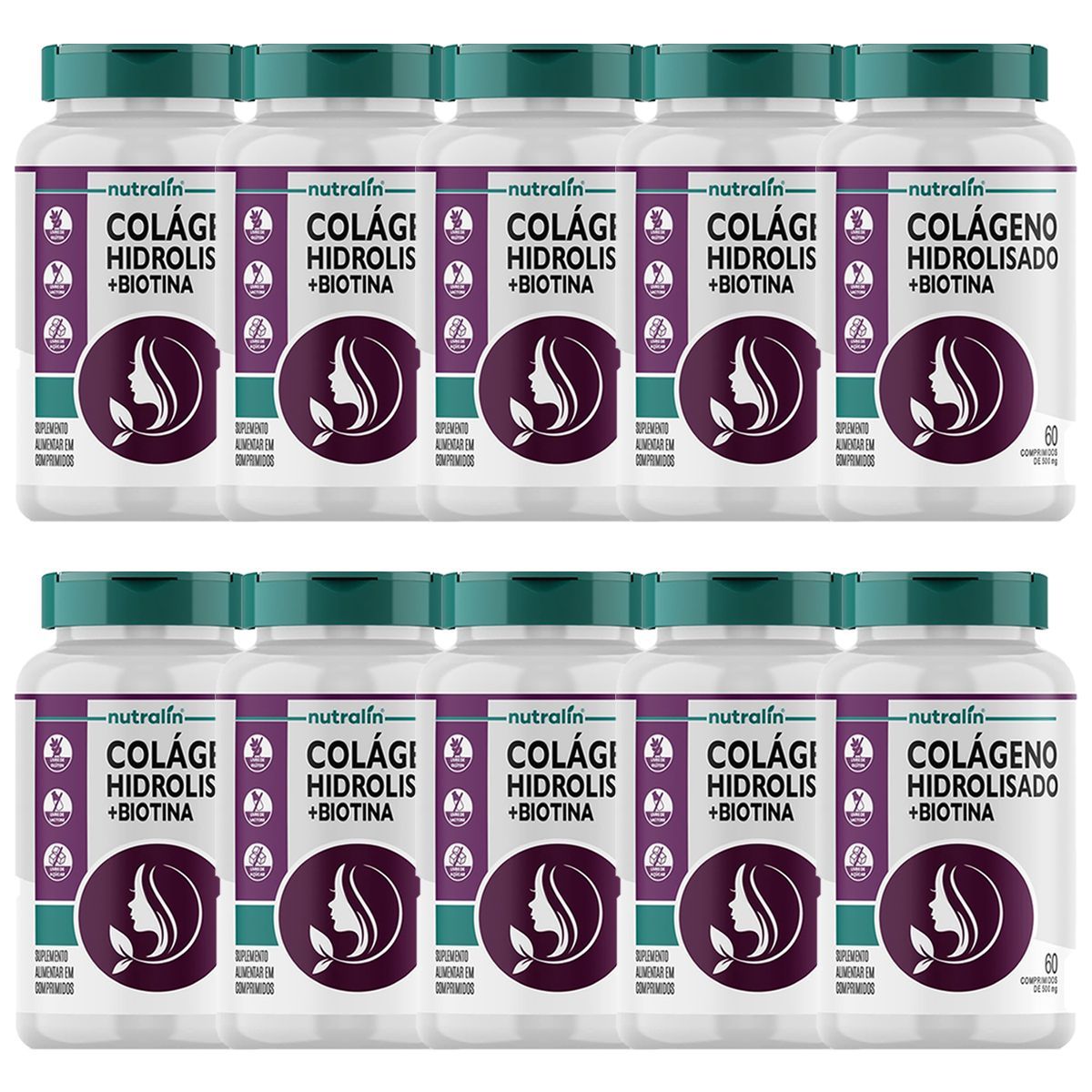 Kit 10X Col�geno Hidrolisado + Biotina - 60 Comprimidos - Nutralin