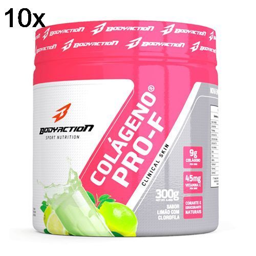 Kit 10X Col�geno Hidrolisado Clinical Skin - 300g Lim�o com Clorofila - BodyAction