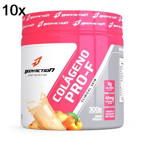 Kit 10X Col�geno Hidrolisado Clinical Skin - 300g P�ssego - BodyAction