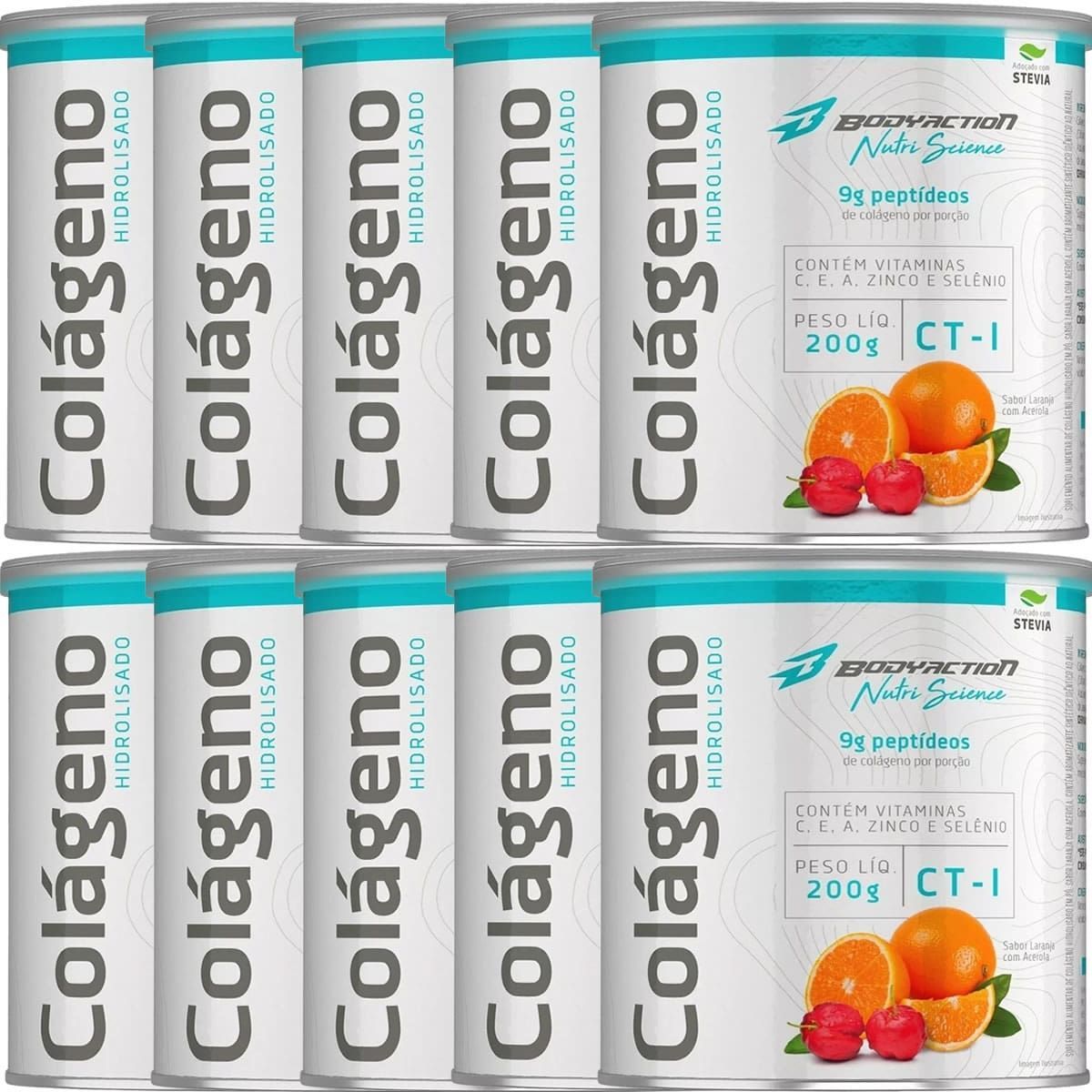 Kit 10X Col�geno Hidrolisado Nutri Science - 200g Laranja com Acerola - BodyAction