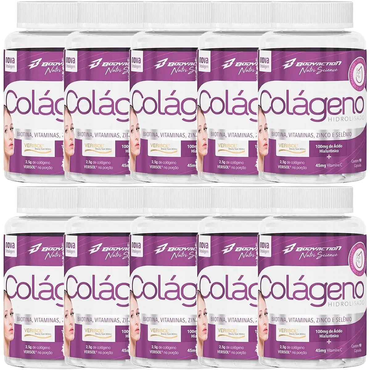 Kit 10X Col�geno Hidrolisado Tipo I - 90 C�psulas - BodyAction