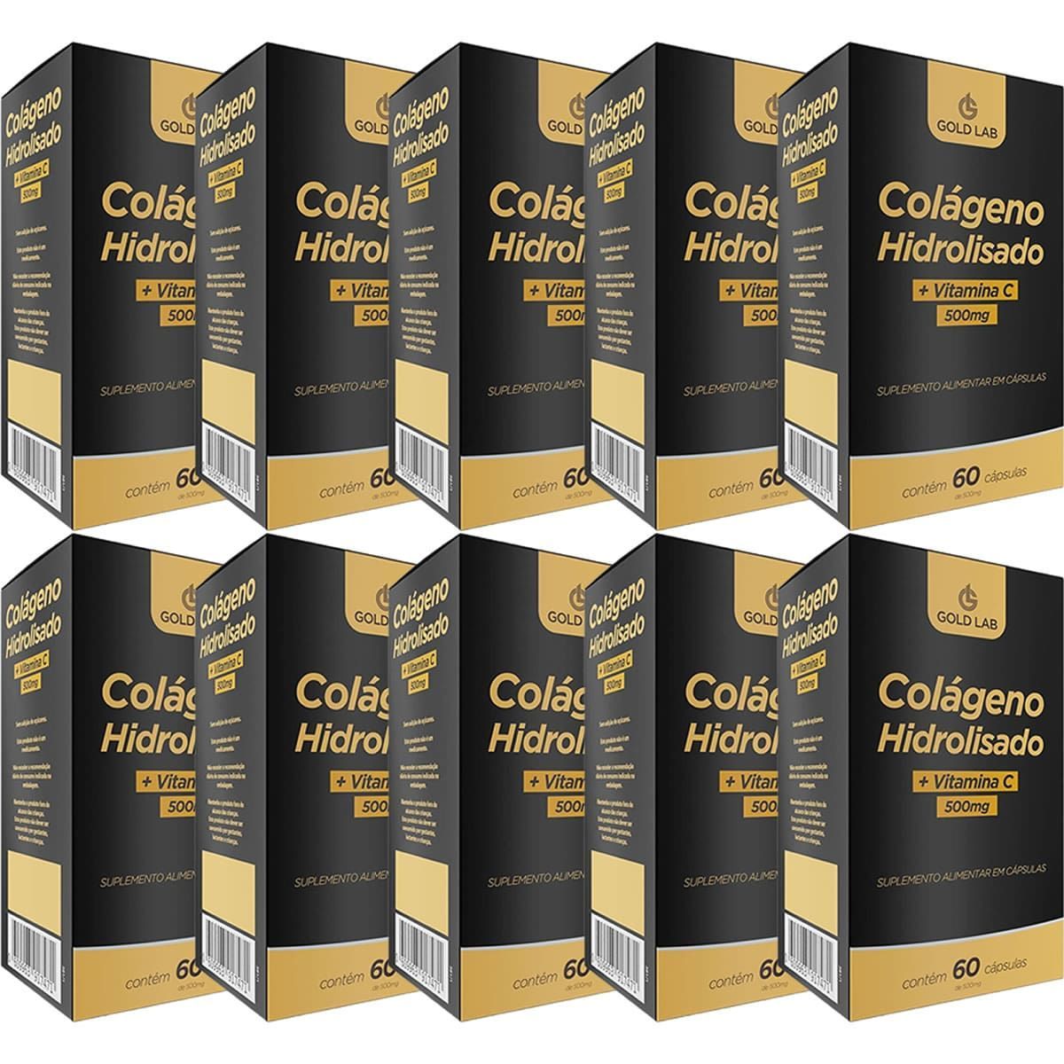 Kit 10X Colageno Hidrolisado + Vitamina C - 60 C�psulas - Gold Lab