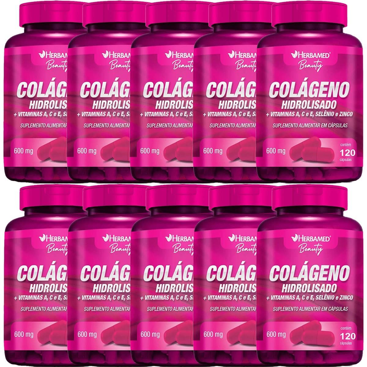 Kit 10X Colageno Hidrolisado + Vitaminas e Minerais - 120 C�psulas - Herbamed