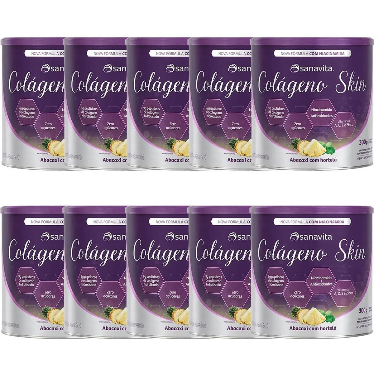 Kit 10X Col�geno Skin - 300g Abacaxi com Hortel� - Sanavita
