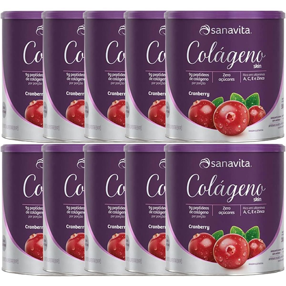 Kit 10X Col�geno Skin - 300g Cranberry - Sanavita
