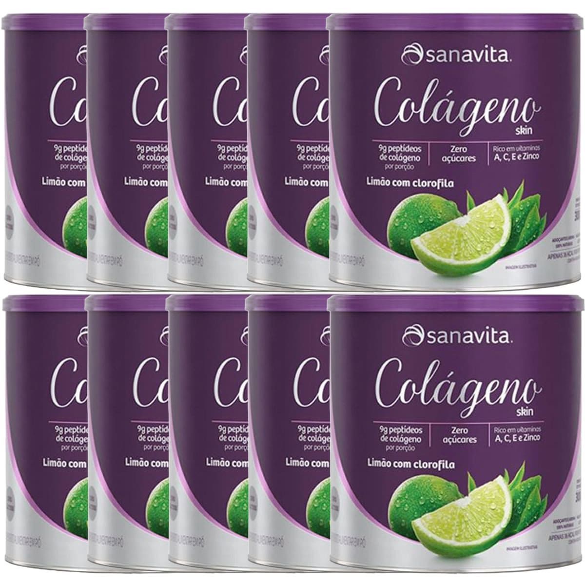 Kit 10X Col�geno Skin - 300g Lim�o com Clorofila - Sanavita