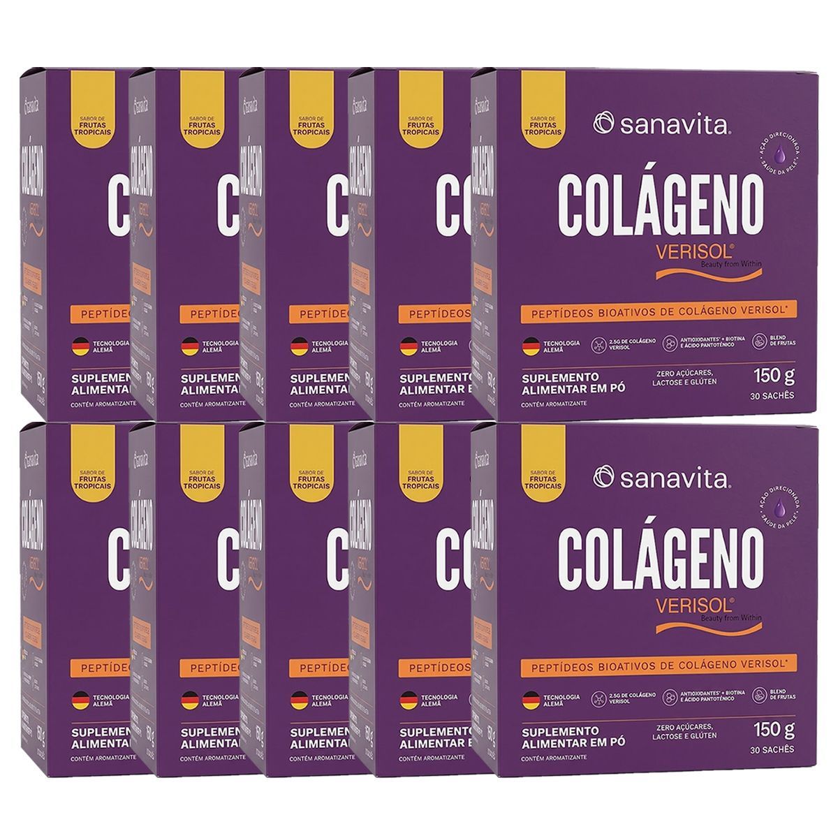 Kit 10X Col�geno Verisol - 30 Sach�s de 5g Frutas Tropicais - Sanavita