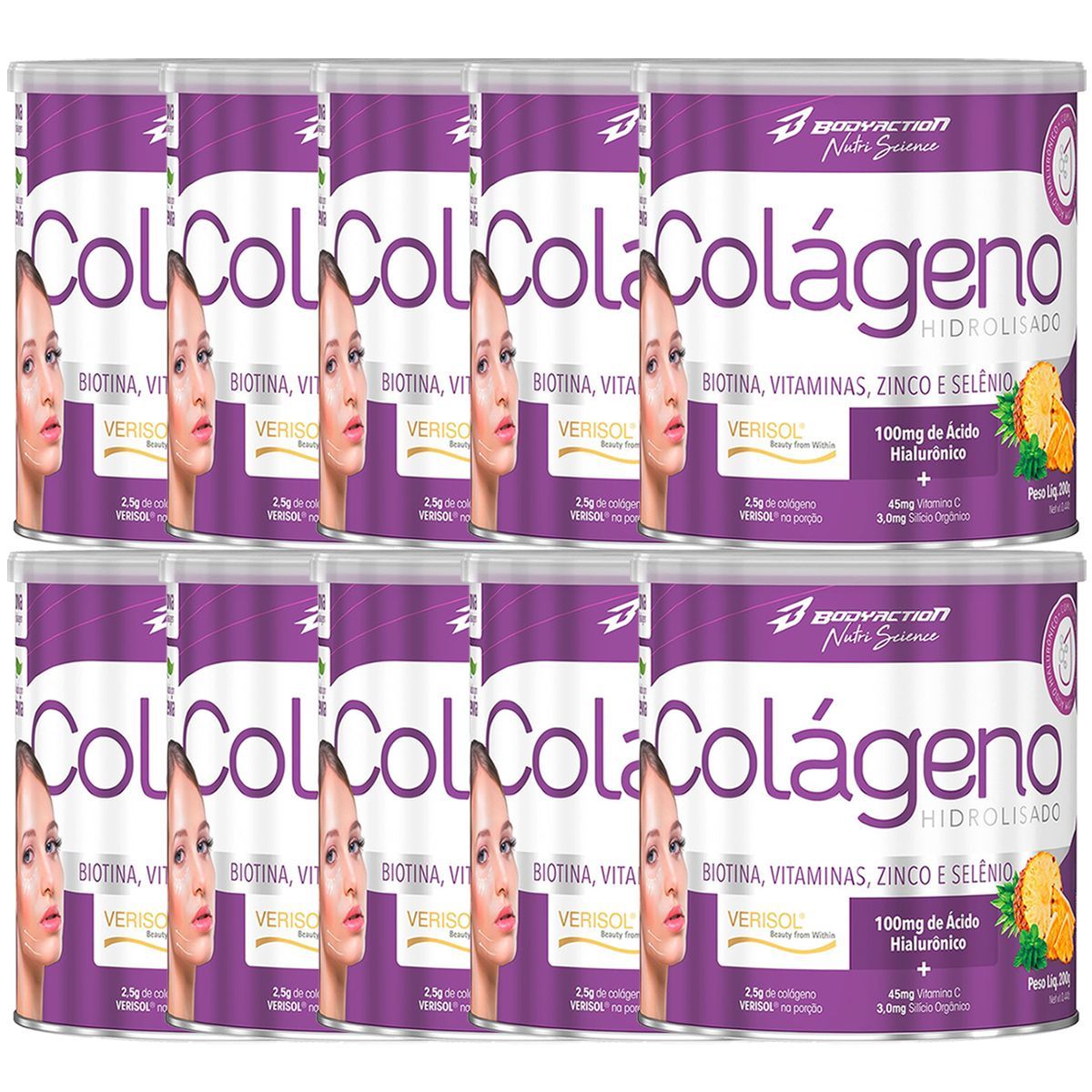 Kit 10X Col�geno Verisol Com Hialur�nico - 200g Abacaxi com Hortel� - BodyAction	