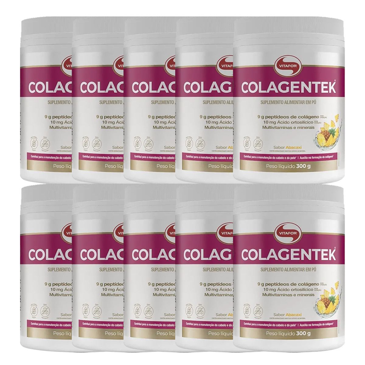 Kit 10X Colagentek - 300g Abacaxi - Vitafor