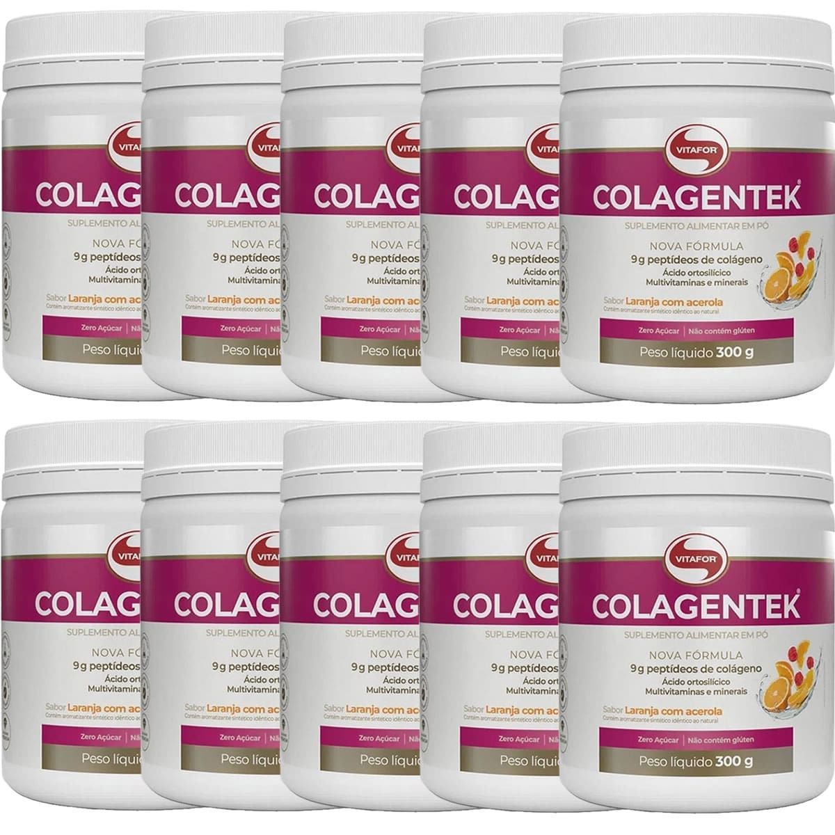 Kit 10X Colagentek - 300g Laranja Com Acerola - Vitafor