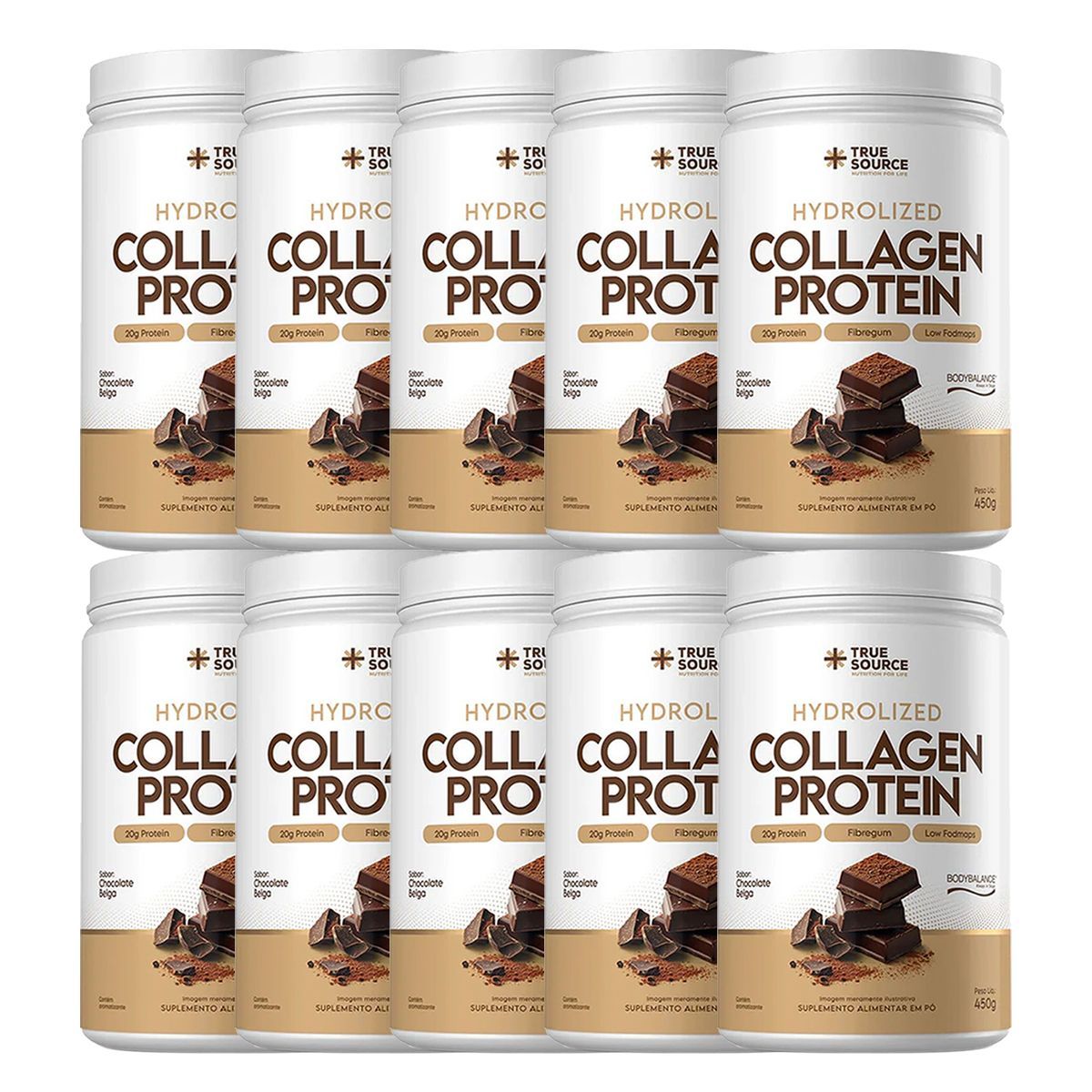 Kit 10X Collagen Protein Bodybalance - 450g Chocolate Belga - True Source	