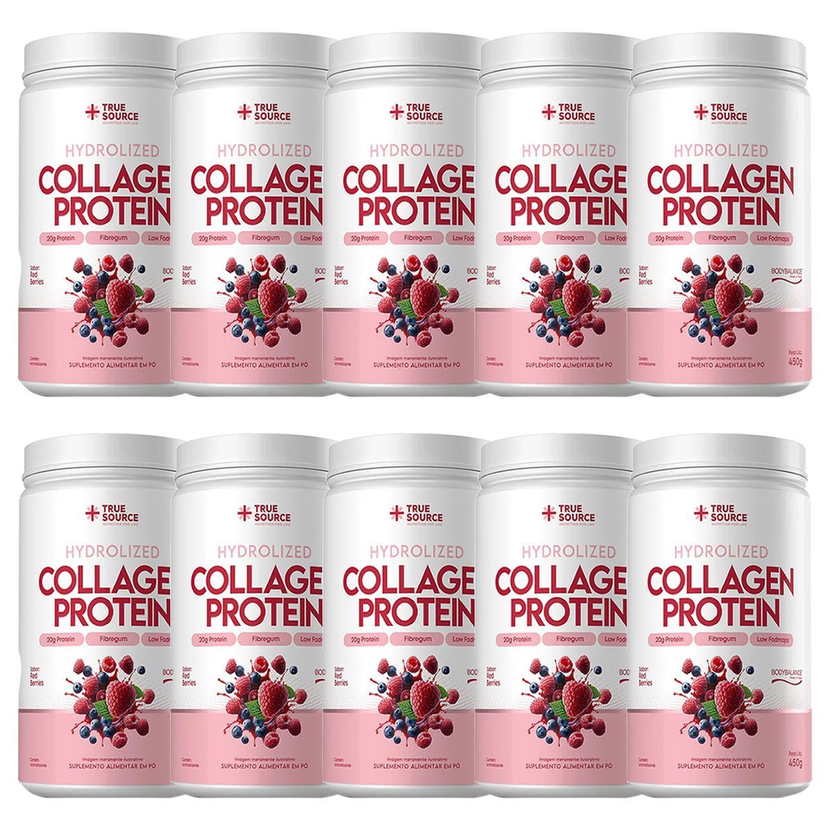 Kit 10X Collagen Protein Bodybalance - 450g Red Berries - True Source