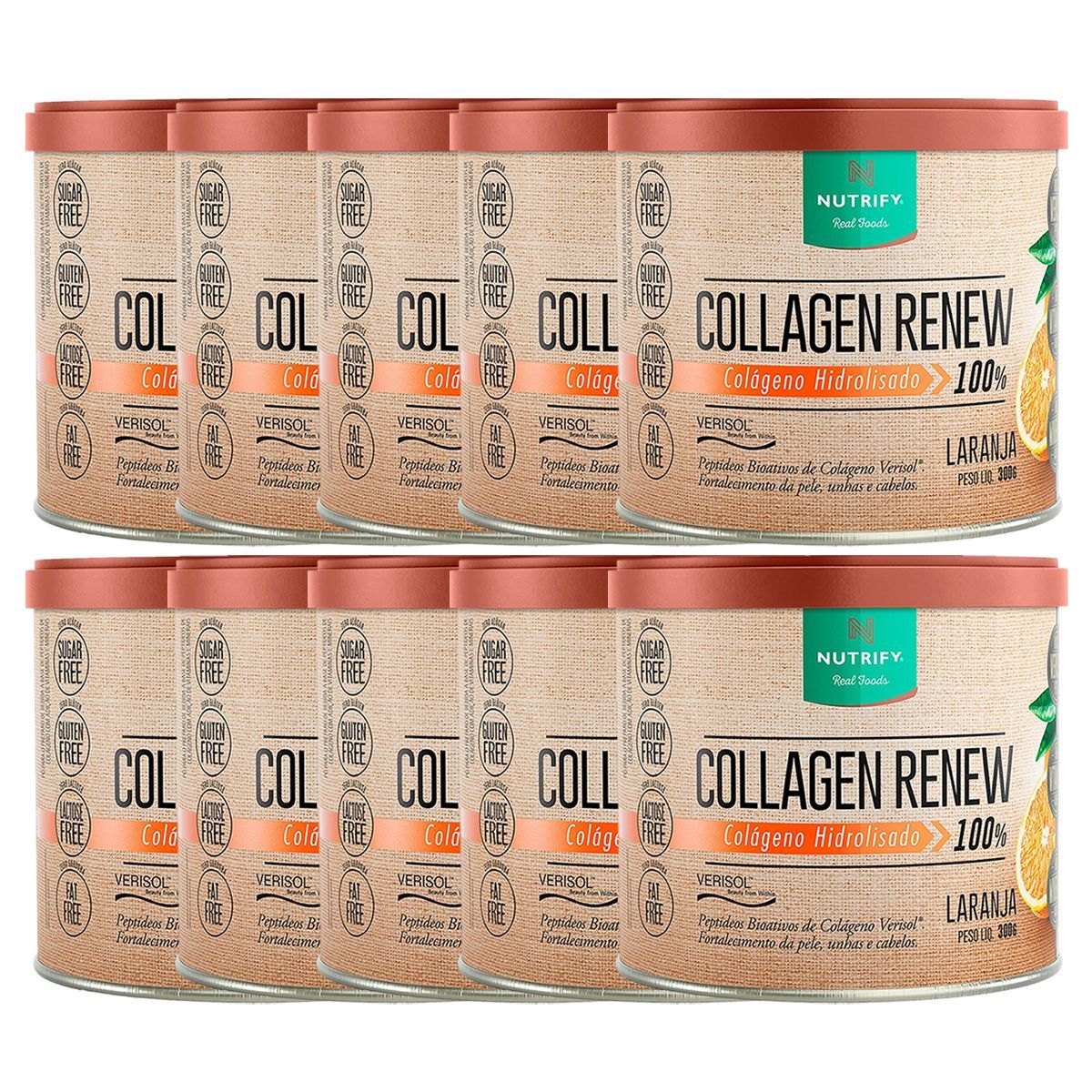 Kit 10X Collagen Renew Verisol - 300g Laranja  - Nutrify