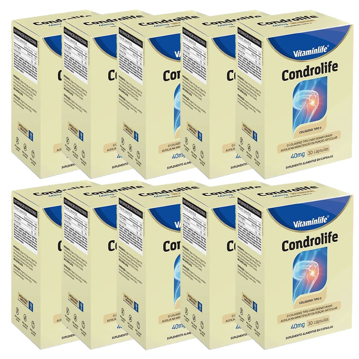 Kit 10X Condrolife Col�geno Tipo II - 30 C�psulas - VitaminLife