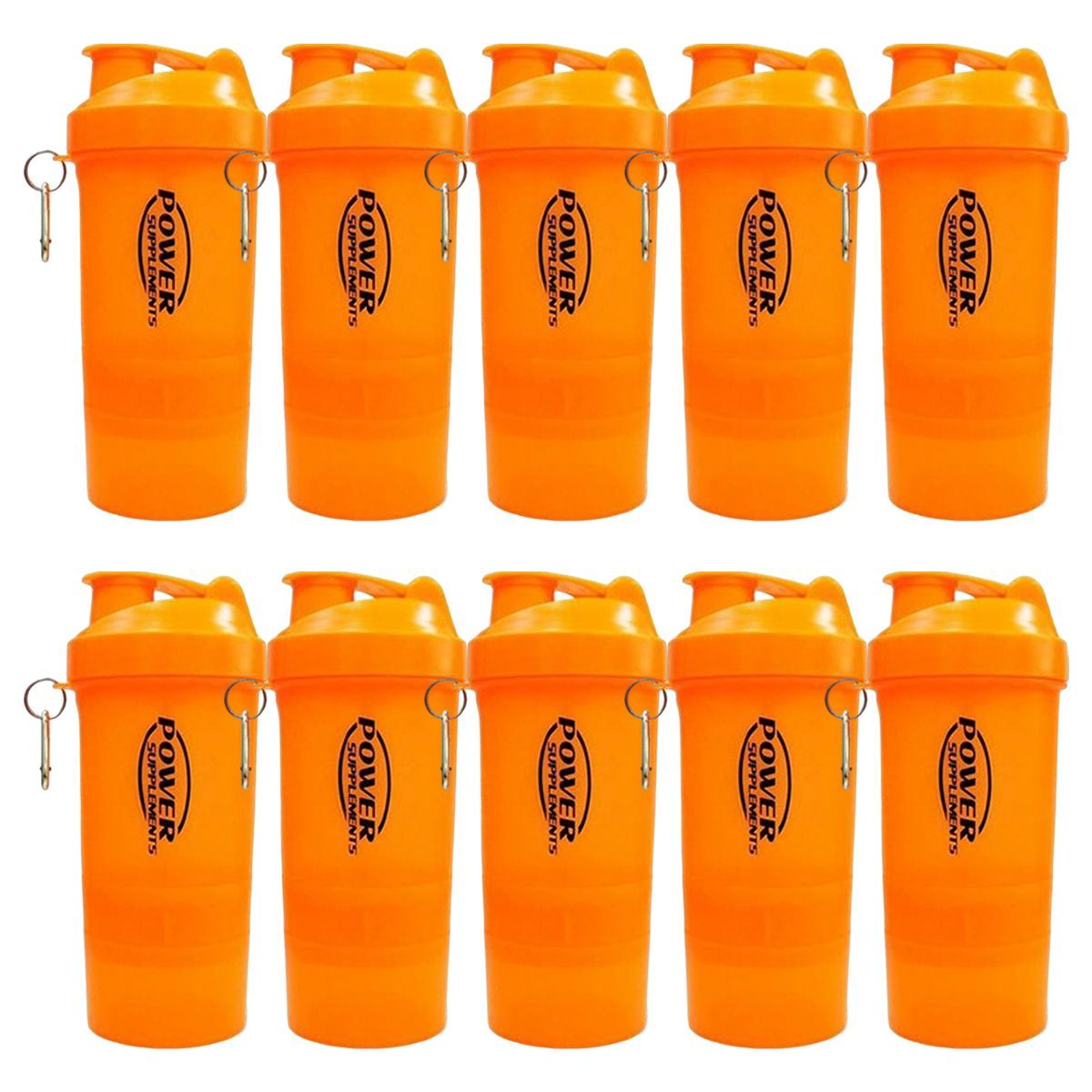 Kit 10X Coqueteleira 2 Doses e porta c�psulas 400ml - Laranja - Power Supplements