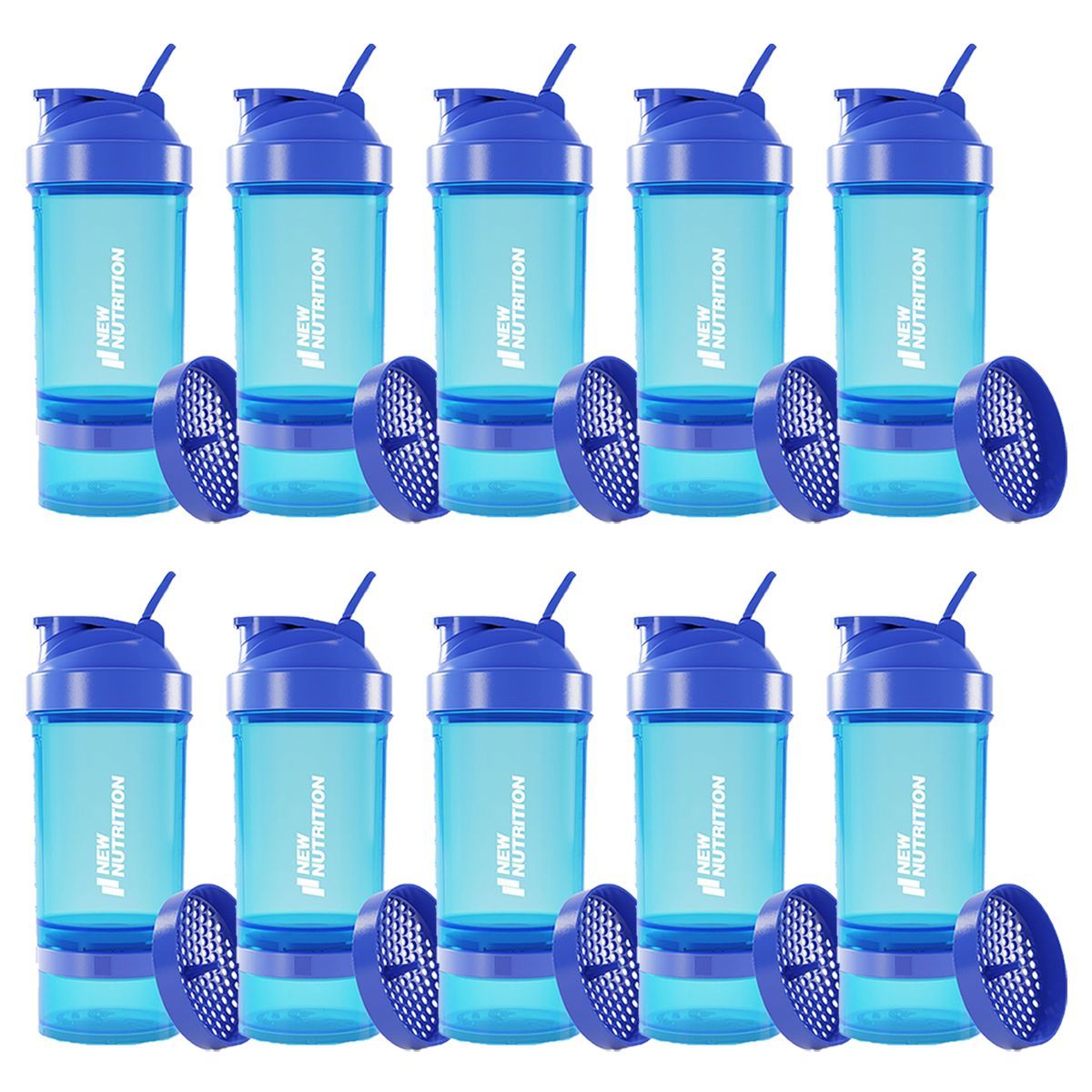 Kit 10X Coqueteleira 3 Partes - 500ml Azul - NewNutrition