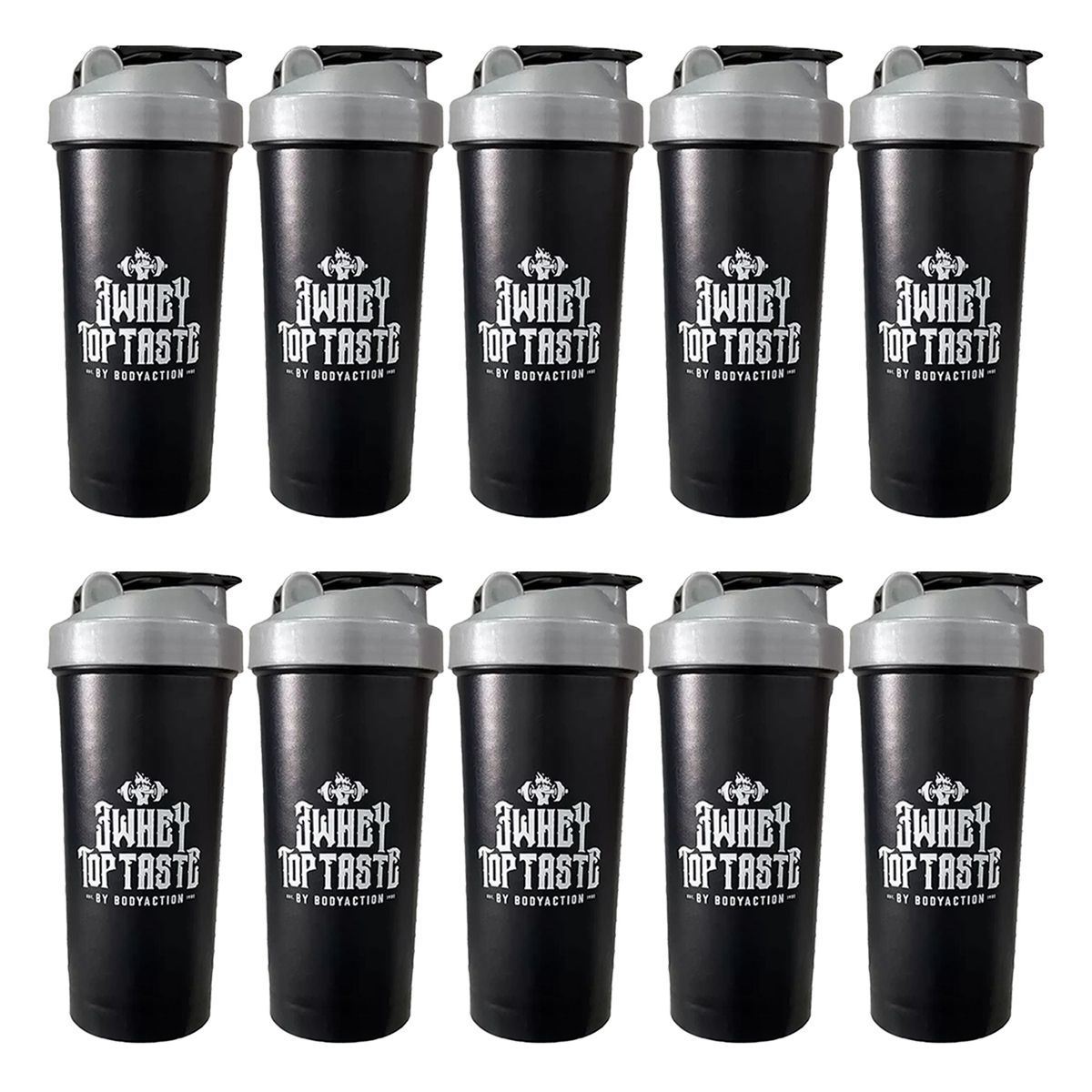 Kit 10X Coqueteleira 3 Whey Top Taste - 600ml Preta - Body Action