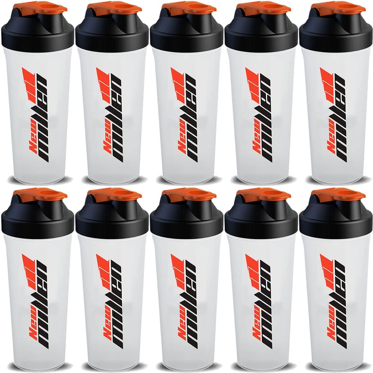 Kit 10X Coqueteleira - 600ml Branca/Laranja - New Millen