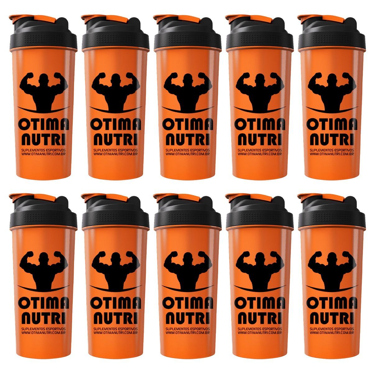 Kit 10X Coqueteleira 600ml Laranja e Preto - OtimaNutri