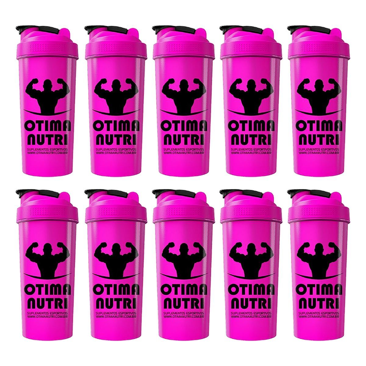 Kit 10X Coqueteleira 600ml Pink e Preto - OtimaNutri