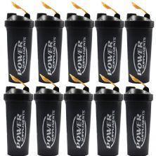Kit 10X Coqueteleira - 600ml Preta Tampa Dourada - Power Supplements