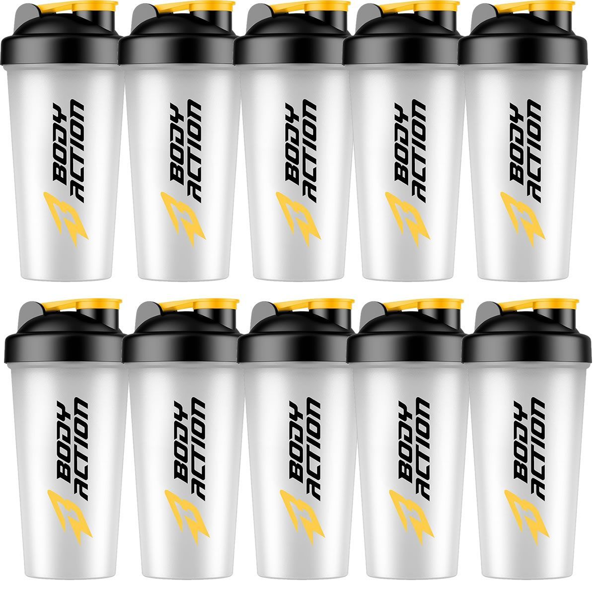 Kit 10X Coqueteleira - 600ml Preto/Amarelo- BodyAction