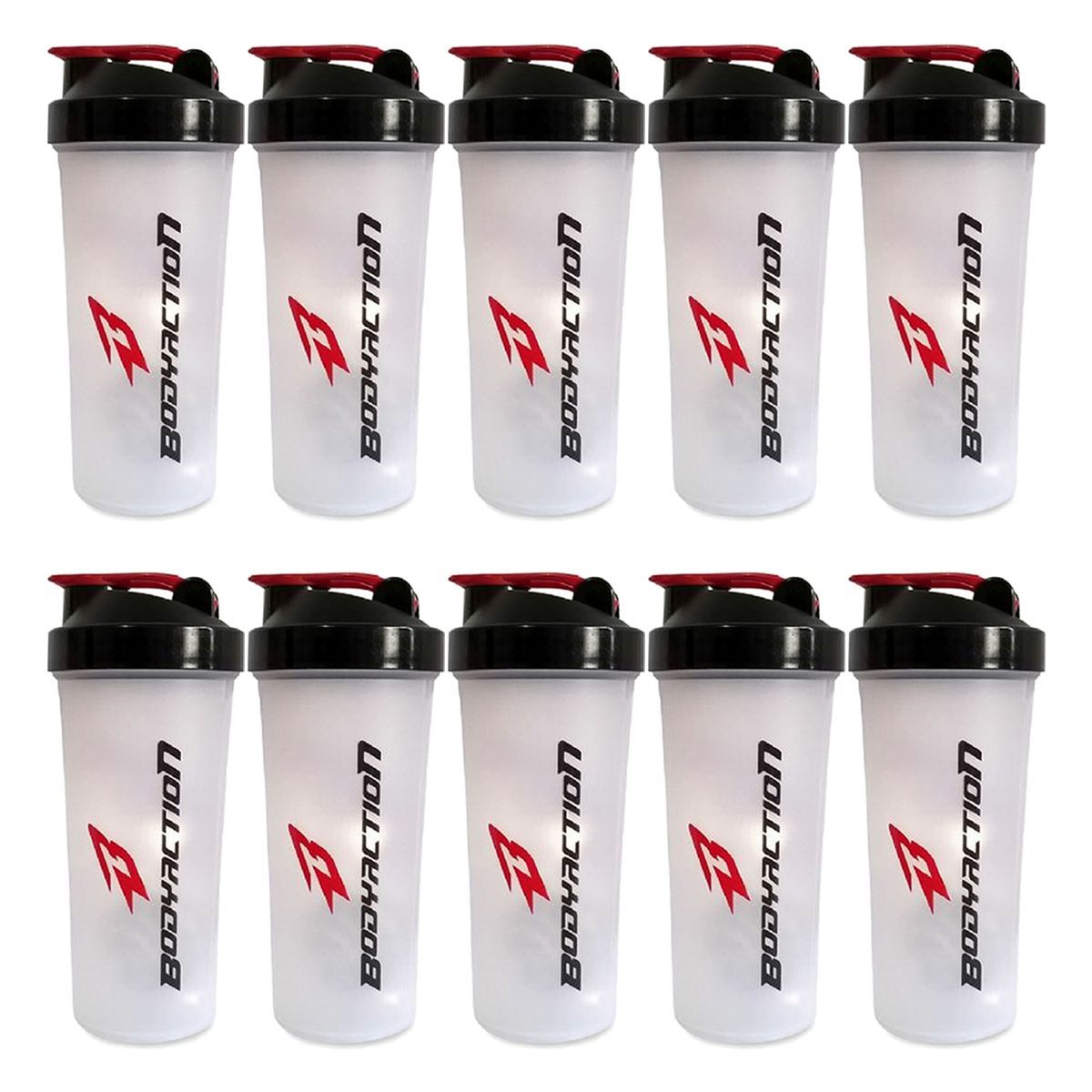 Kit 10X Coqueteleira - 600ml Preto/Vermelho - BodyAction
