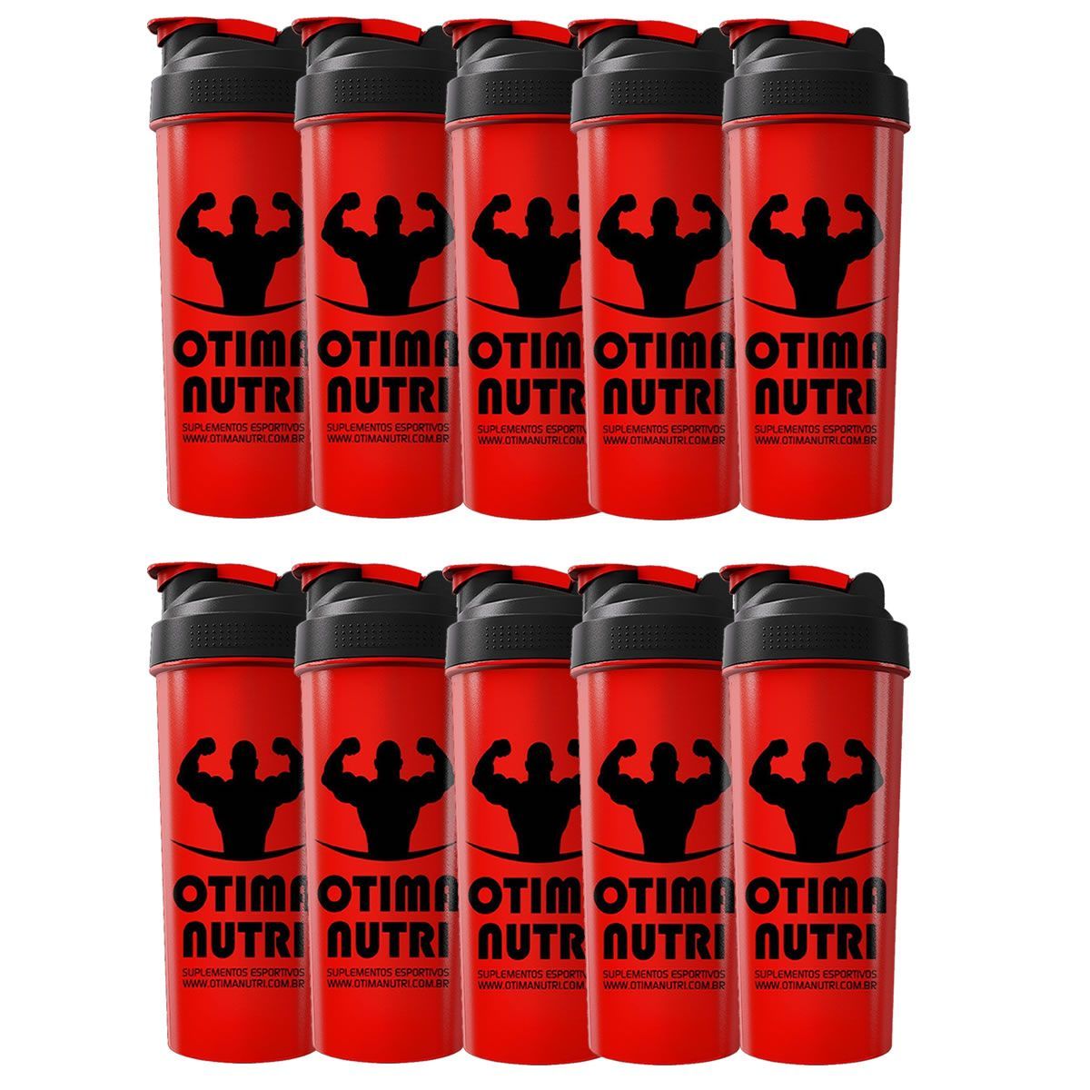 Kit 10X Coqueteleira 600ml Vermelha e Preto - OtimaNutri