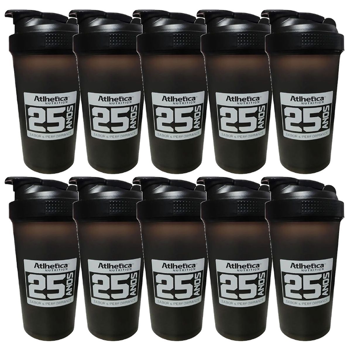 Kit 10X Coqueteleira Edi��o 25 Anos - 600ml Preta - Atlhetica Nutrition