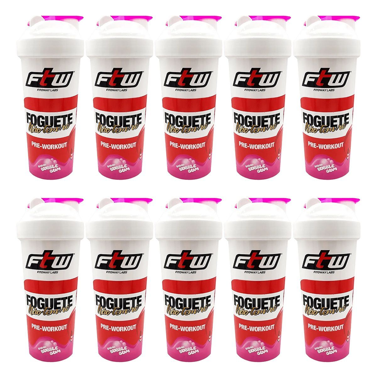 Kit 10X Coqueteleira Foguete N�o Tem R� - 700ml Bubble Gum - FTW