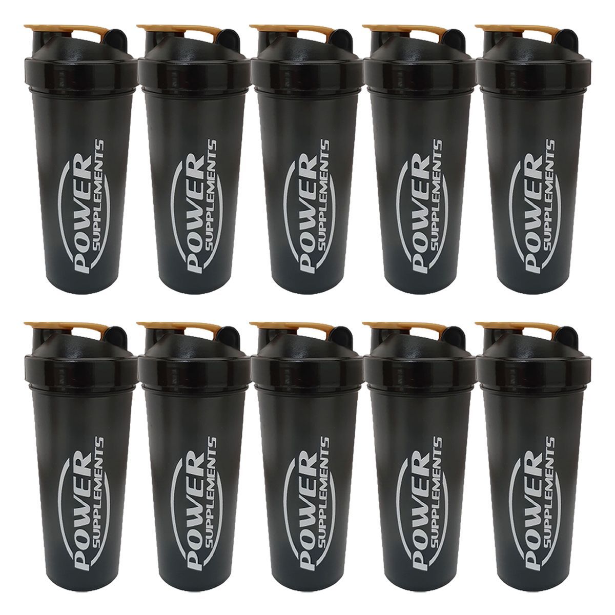 Kit 10X Coqueteleira Preta com Dourado - 650 ml - Power Supplements