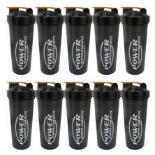 Kit 10X Coqueteleira Preta com Dourado - 650 ml - Power Supplements
