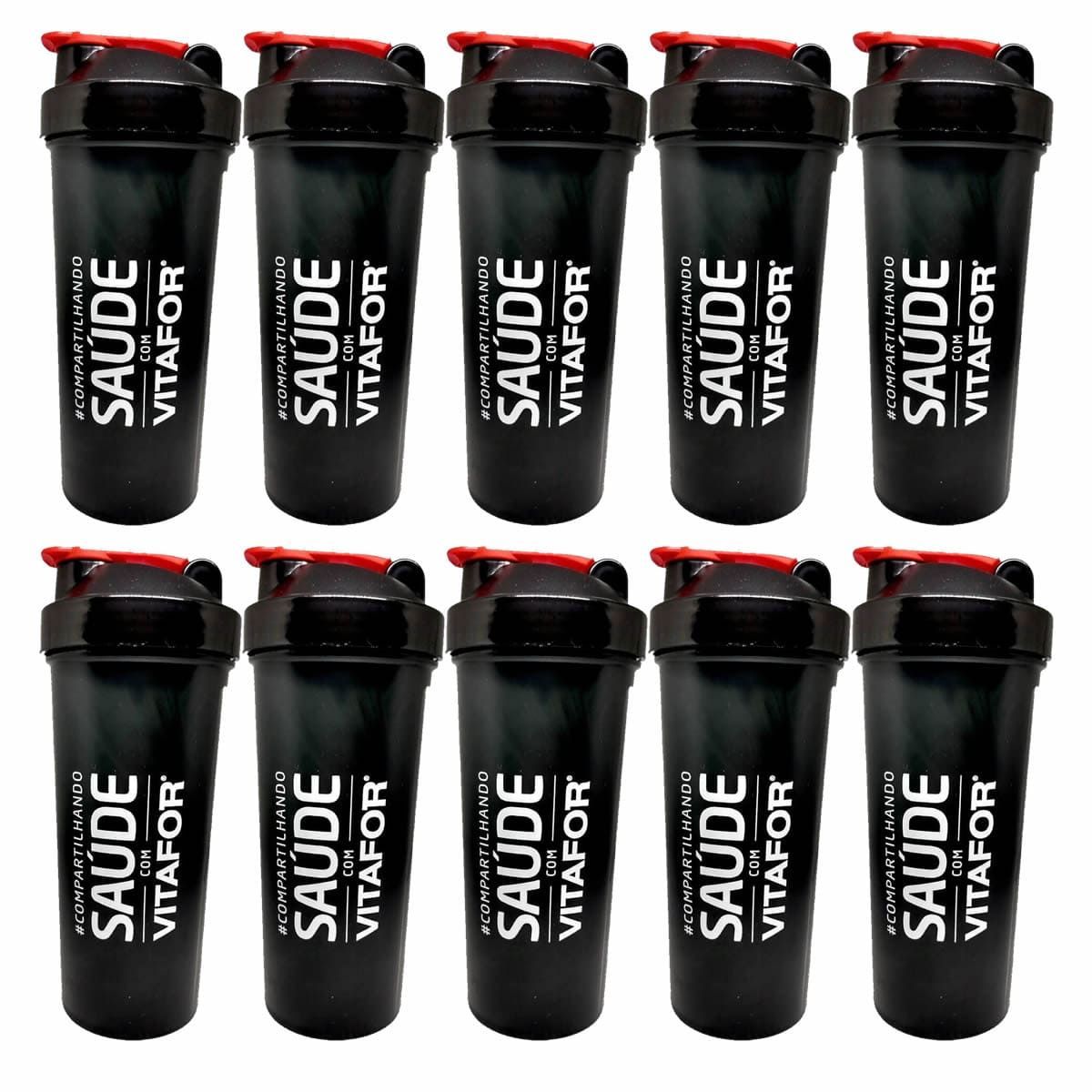 Kit 10X Coqueteleira Sa�de com Vitafor - 600ml  Preta  - Vitafor