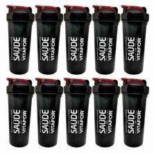 Kit 10X Coqueteleira Sa�de com Vitafor - 600ml  Preta  - Vitafor