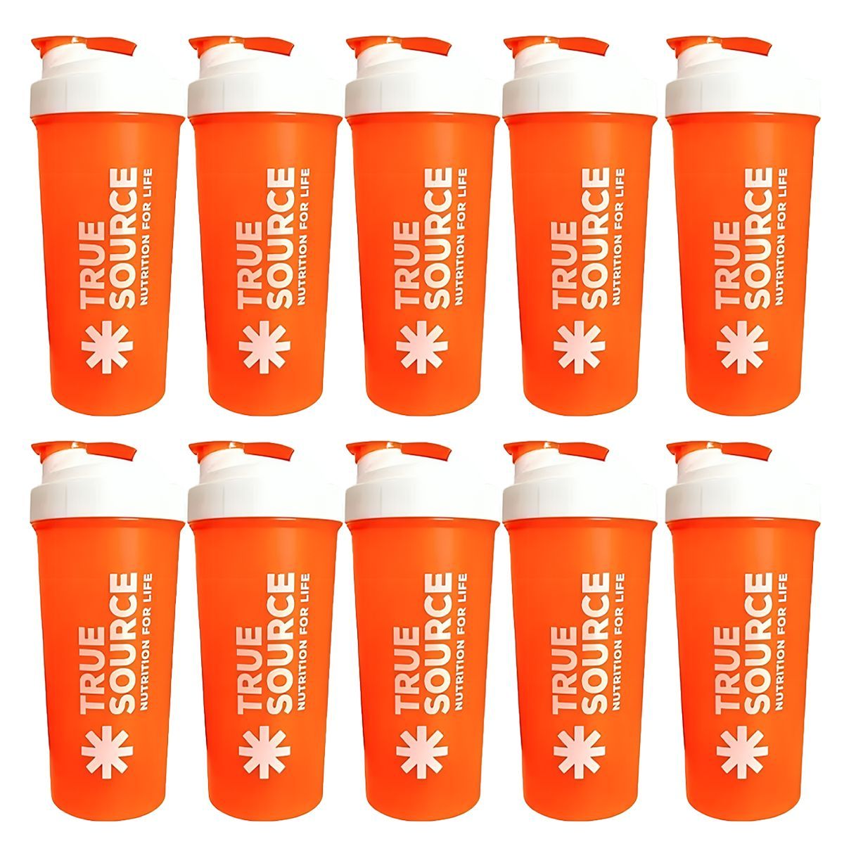 Kit 10X Coqueteleira Slim - 600ml Laranja E Branca - True Source