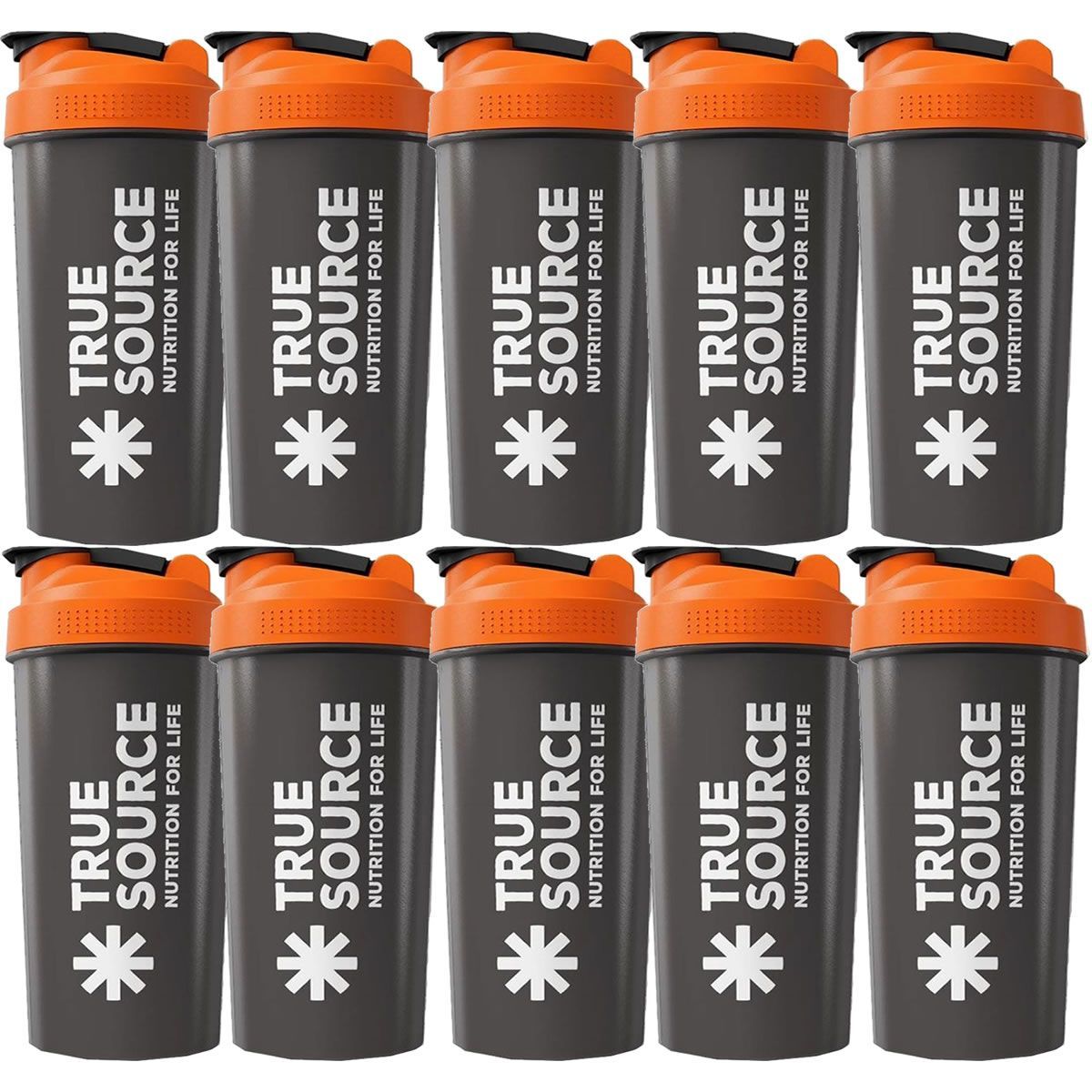 Kit 10X Coqueteleira Slim - 600ml  Preta e Laranja - True Source