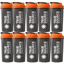 Kit 10X Coqueteleira Slim - 600ml  Preta e Laranja - True Source