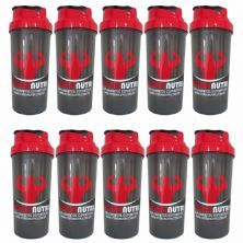 Kit 10X Coqueteleira Slim - 600ml Preto Tampa Vermelha - OtimaNutri