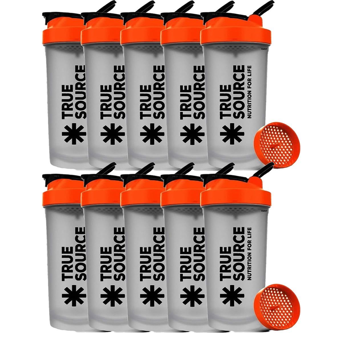 Kit 10X Coqueteleira Slim - 600ml Transparente e Laranja - True Source