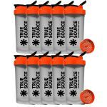 Kit 10X Coqueteleira Slim - 600ml Transparente e Laranja - True Source