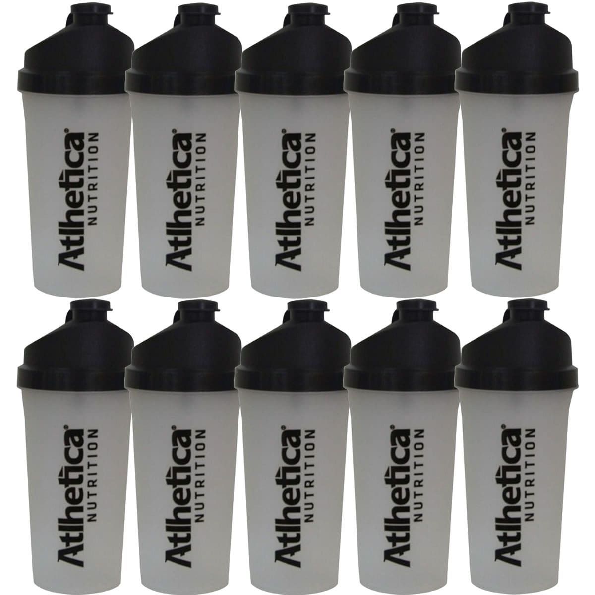 Kit 10X Coqueteleira - Transparente com Tampa Preta 700ml - Atlhetica