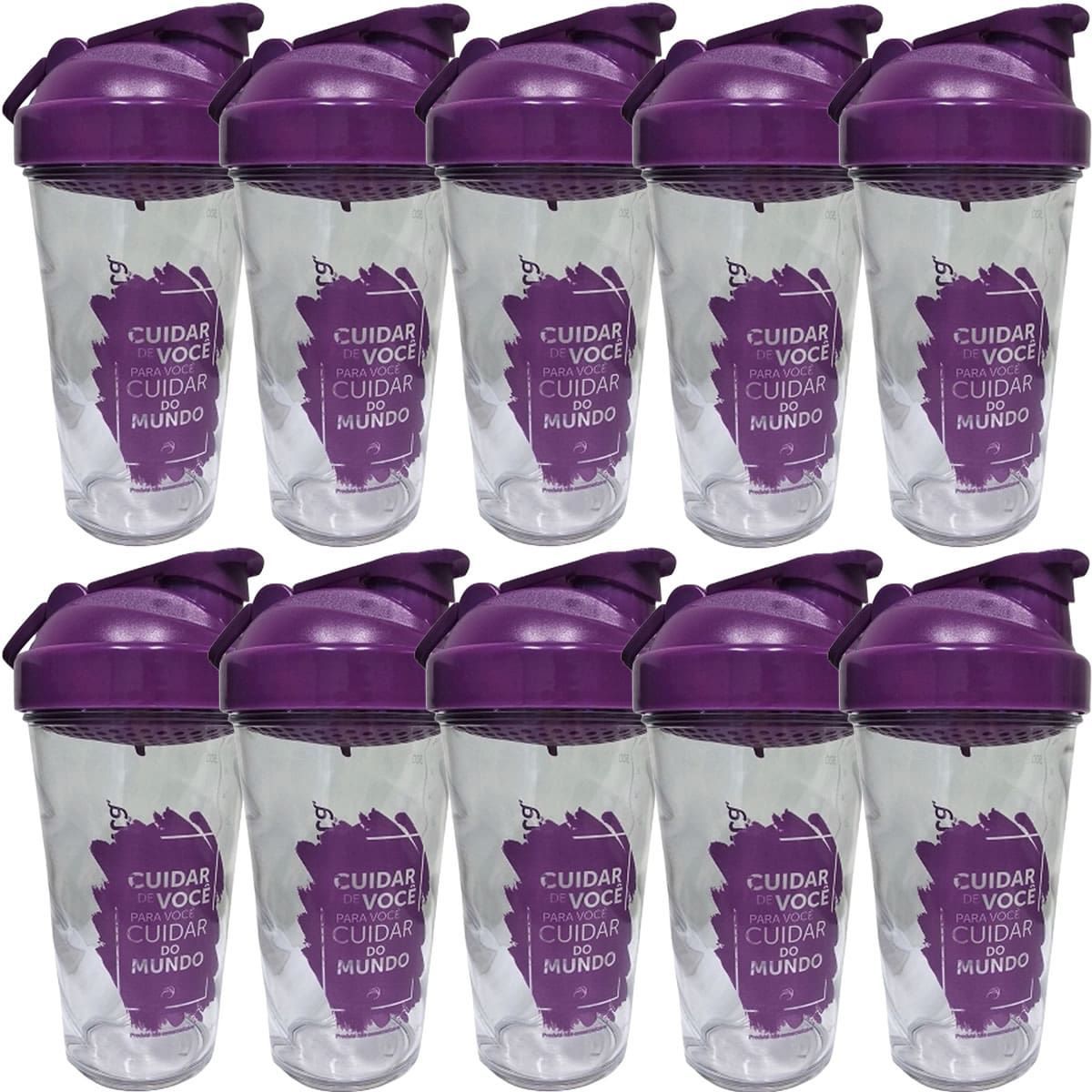 Kit 10X Coqueteleira Transparente/Roxo 500ml - Sanavita