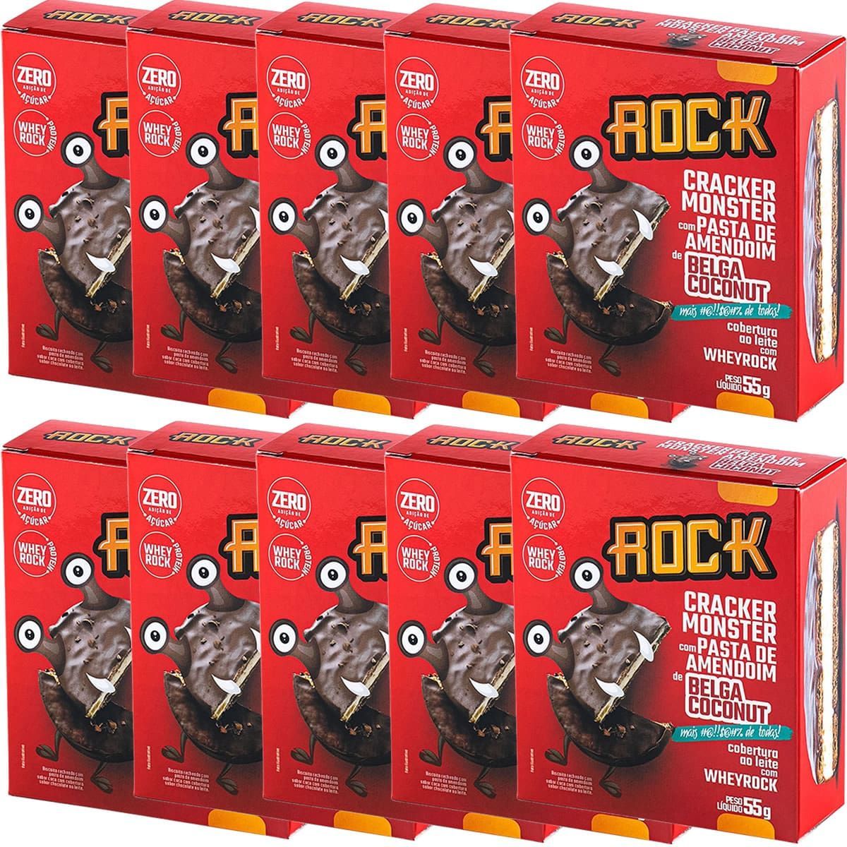 Kit 10X Cracker Monster Com Pasta De Amendoim - 55g Belga Coconut - Rock Peanut
