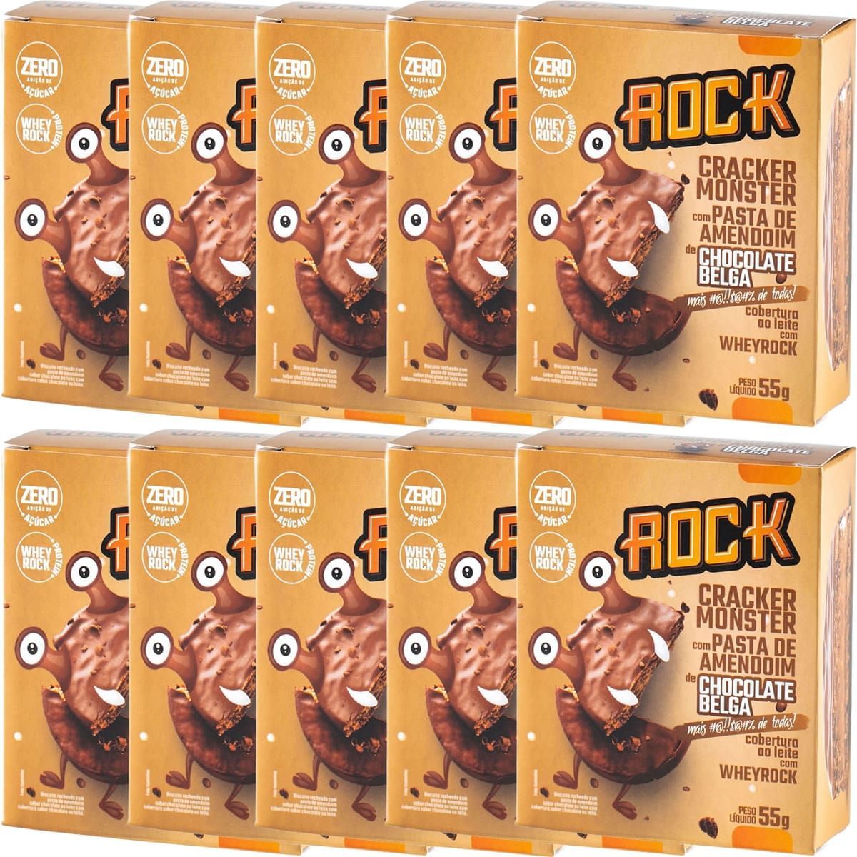 Kit 10X Cracker Monster Com Pasta De Amendoim - 55g Chocolate Belga - Rock Peanut
