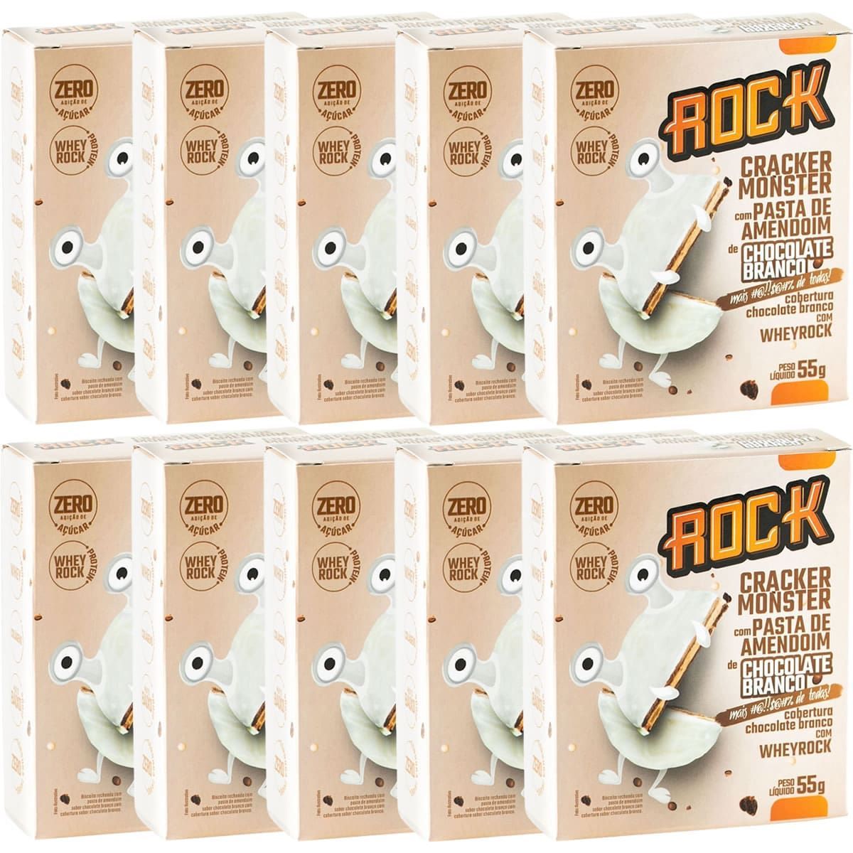 Kit 10X Cracker Monster Com Pasta De Amendoim - 55g Chocolate Branco - Rock Peanut