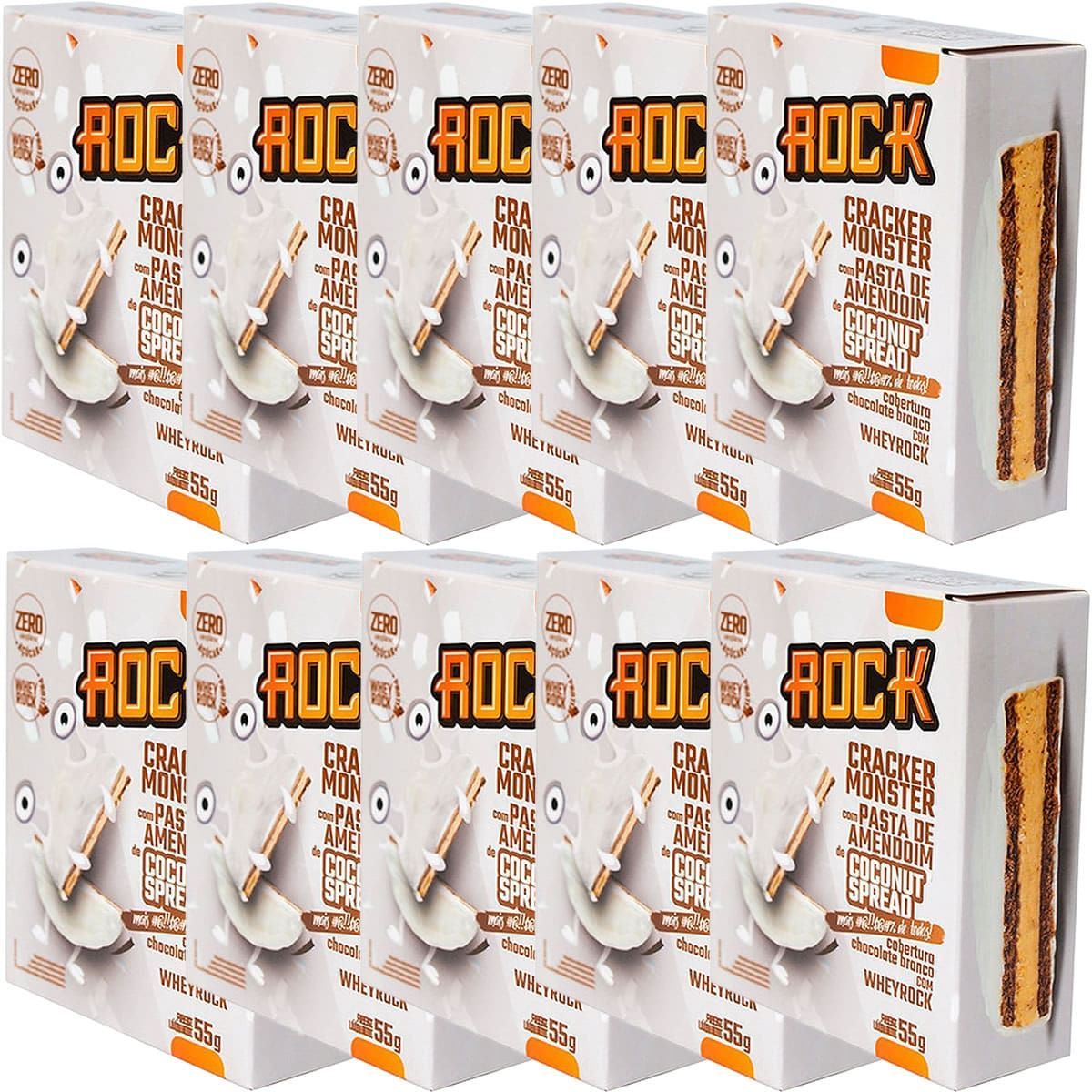 Kit 10X Cracker Monster Com Pasta De Amendoim - 55g Coconut Spread - Rock Peanut