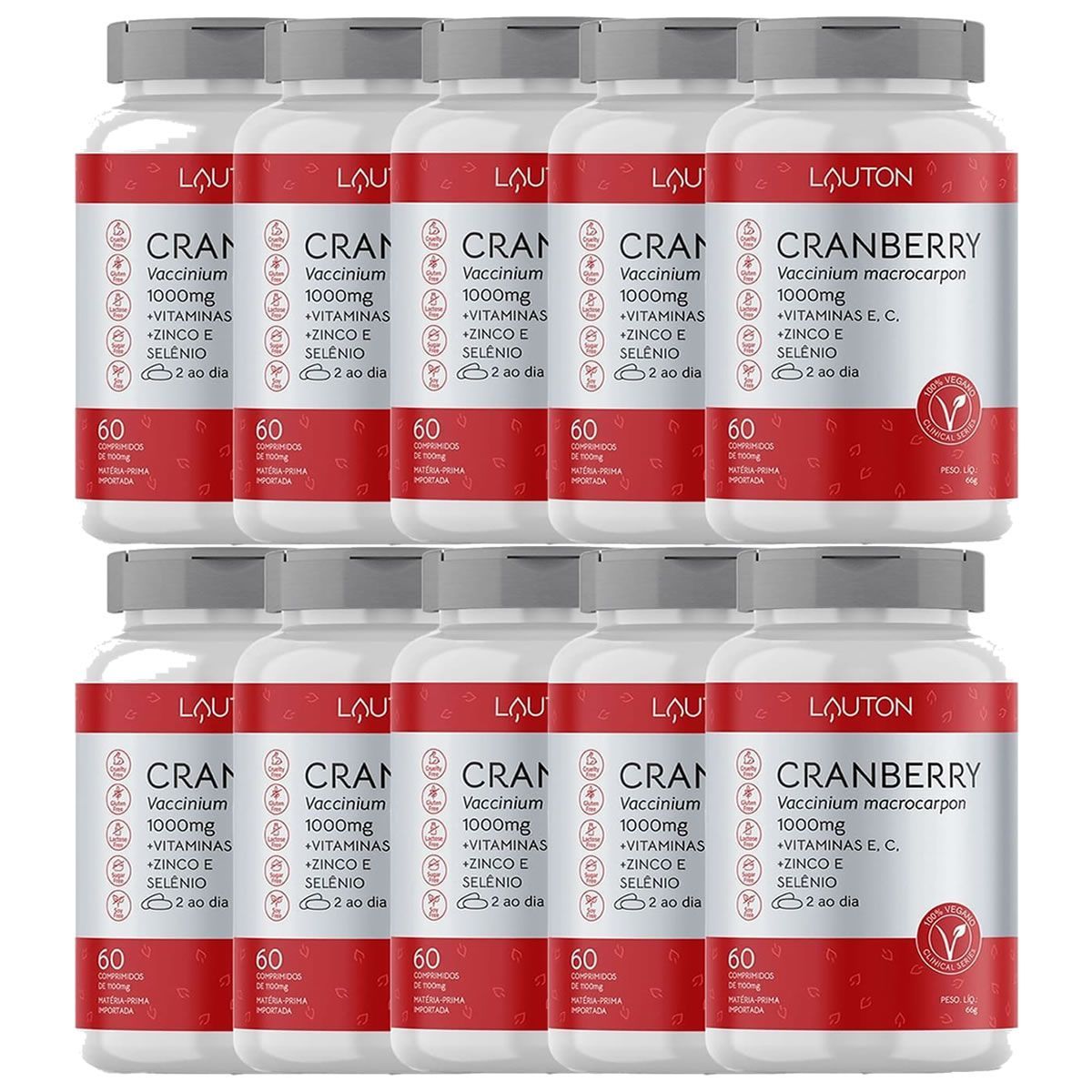 Kit 10X Cranberry 1000mg - 60 Comprimidos - Lauton Nutrition