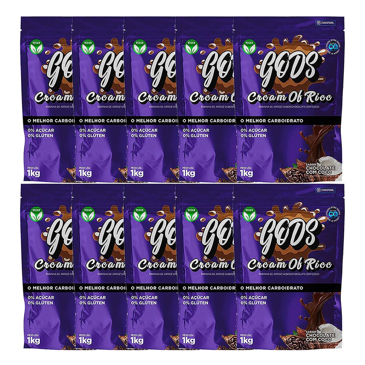 Kit 10X Cream of Rice - 1000g Refil Chocolate com Coco - Canibal	
